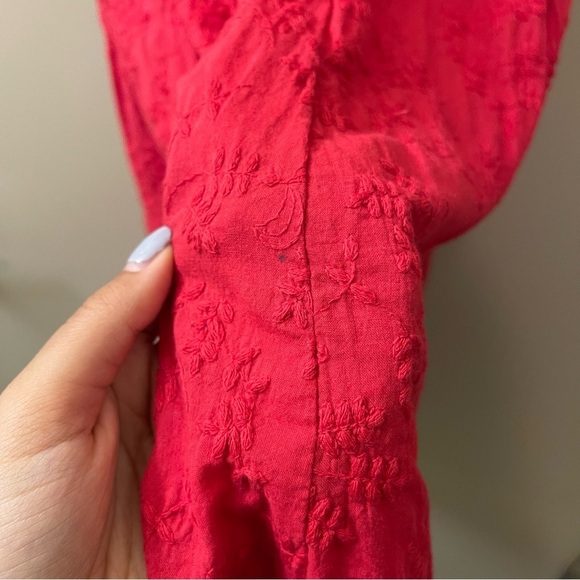 Lulu’s Ashler Red Embroidered Button-Front Puff Sleeve Dress size Large milkmaid - Picture 16 of 16